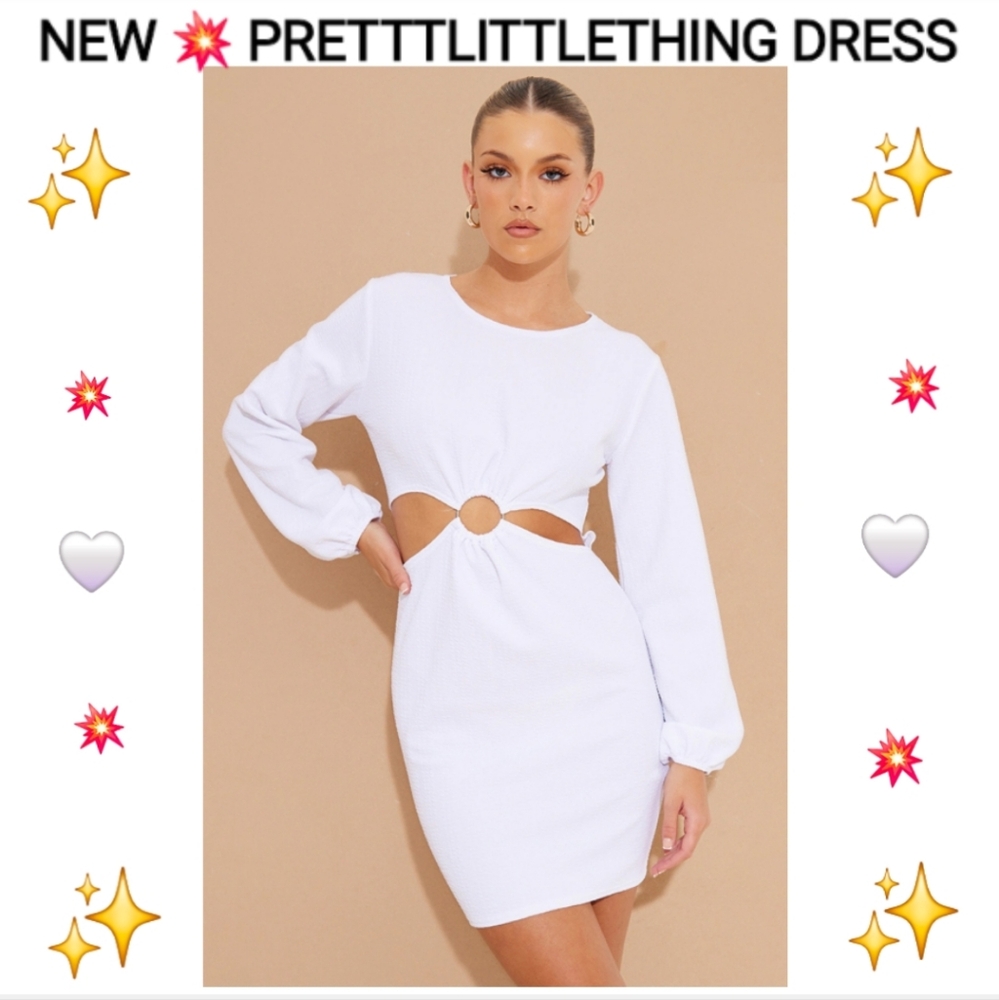 PrettyLittleThing White Ruched Cut-Out Sheath Women's Dress, Size 8